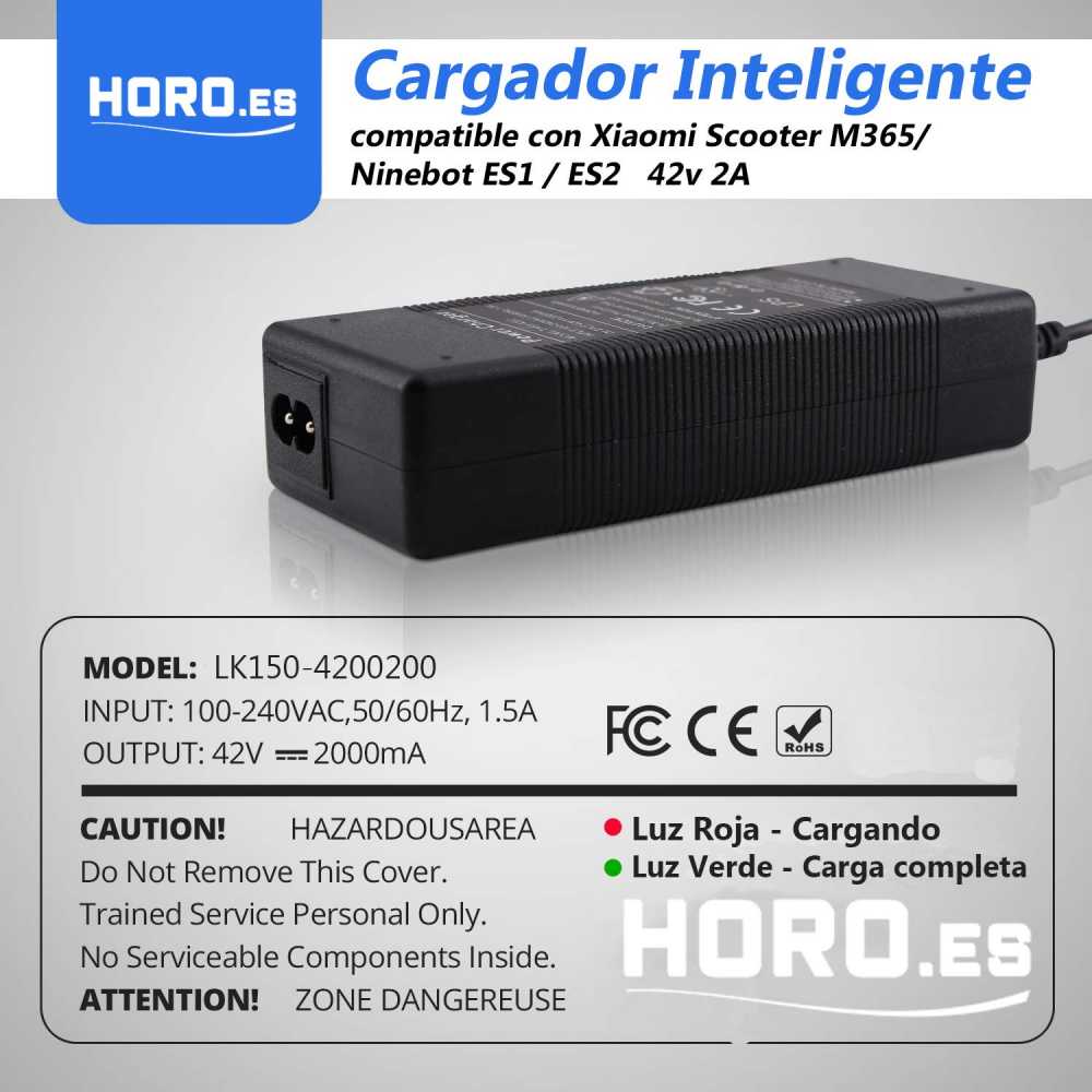 CARGADOR 42V 2A PREMIUM COMPATIBLE CON PATINETES XIAOMI M365/PRO/ESSENTIAL/1S