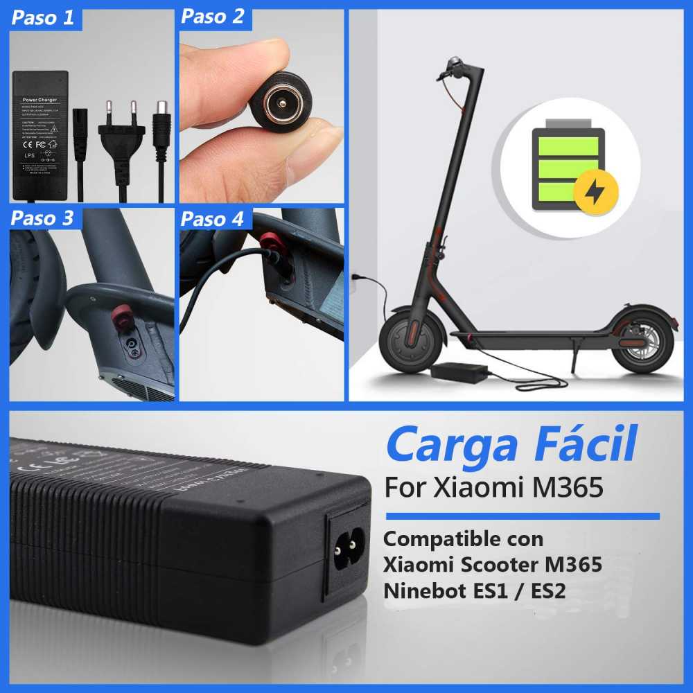CARGADOR 42V 2A PREMIUM COMPATIBLE CON PATINETES XIAOMI M365/PRO/ESSENTIAL/1S