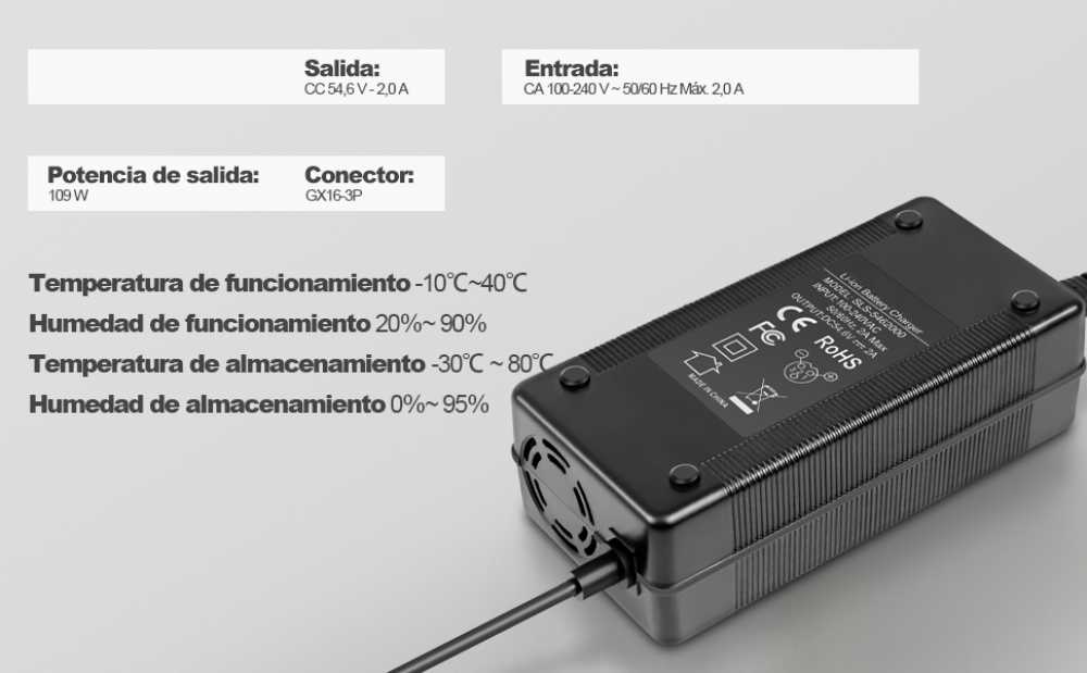 CARGADOR 54.6V-2A CONECTOR HEMBRA BASIC