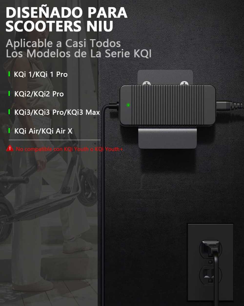 Cargador 53.5V-2A Compatible con NIU KQi3/KQi3 Pro/KQi3 Max/KQi2/KQi2 Pro/KQi 1/KQi 1 Pro/KQi Air/KQi Air X