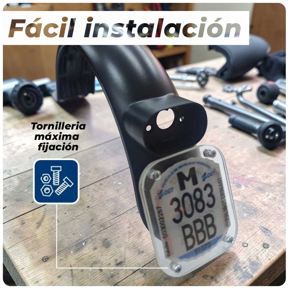 Portamatrículas Patinete Eléctrico VMP Universal - Sistema Seguro con Tornillería Anti Robo - Resistente y Fácil Montaje