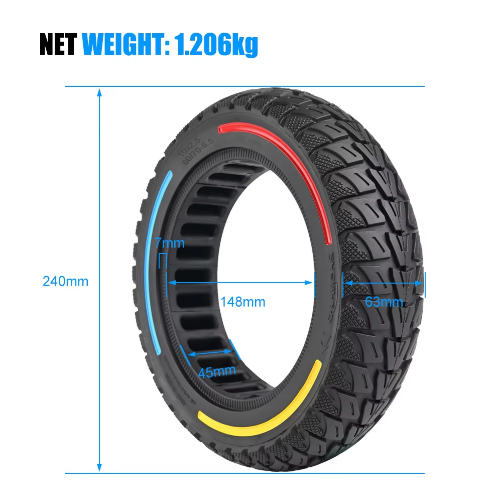 Neumático 10x2.5 - 60/70-6,5 (45mm) sólido macizo compatible con Ninebot Max G30  Scooter eléctrico