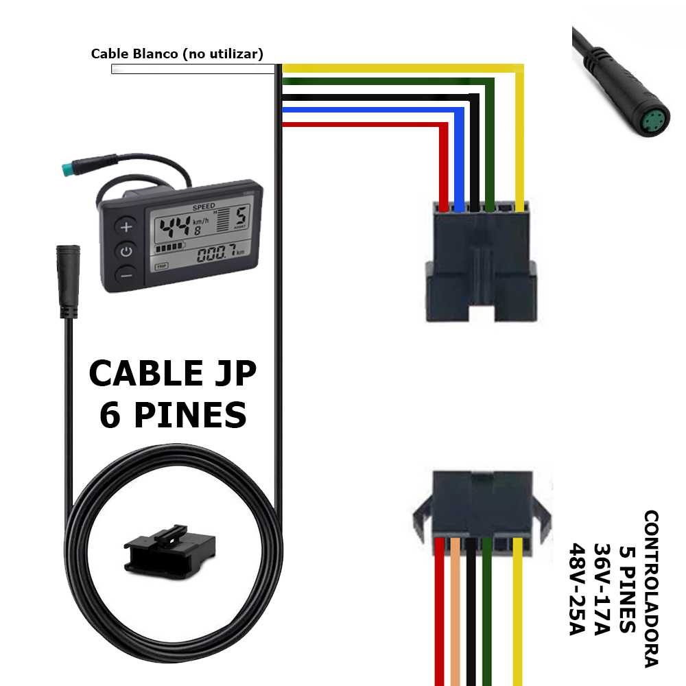 KIT BICI 48V-25A INCLUYE CONTROLADORA JP 48V-25A + SENSOR PEDAL + DISPLAY S866 5 PINES + CABLE DISPLAY A CONTROLADORA